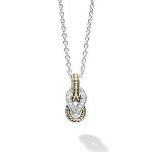 LAGOS NEWPORT Petite Two-Tone Knot Diamond Pendant Necklace with packaging